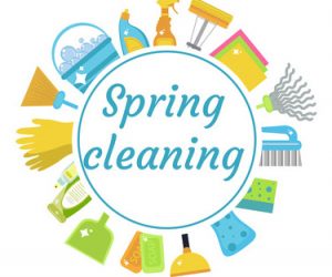 Cleaning supplies surrounding text that reads "Spring Cleaning"