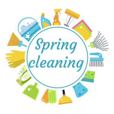 Cleaning supplies surrounding text that reads "Spring Cleaning"