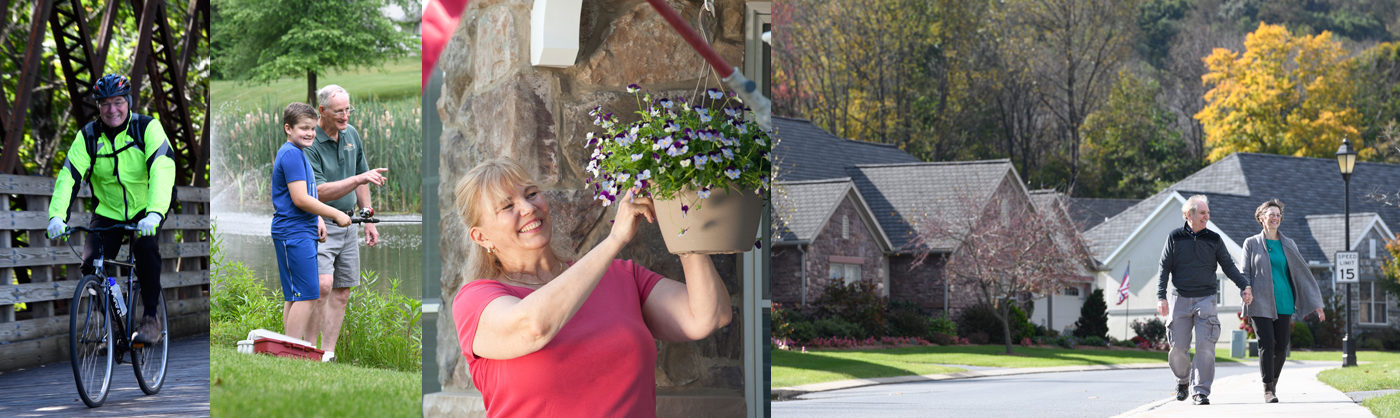 Cornwall Manor residents enjoying biking, fishing, gardening, and walking