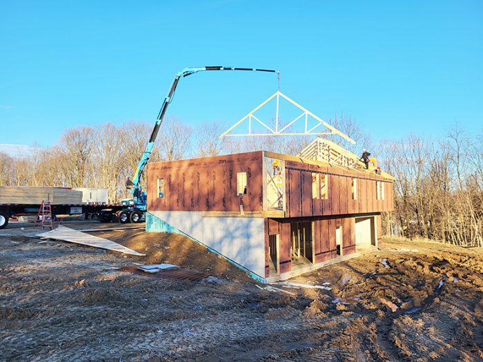 Construction of the barn at Trailside Organic Farm in December.