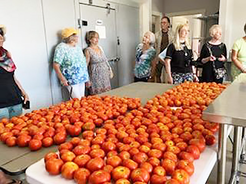 The Palmyra Garden Club taking a tour and viewing the tomatoes harvested at the Trailside Organic Farm.
