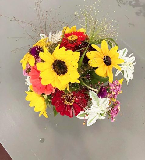 An arrangement of flowers made during the Trailside flower workshop.