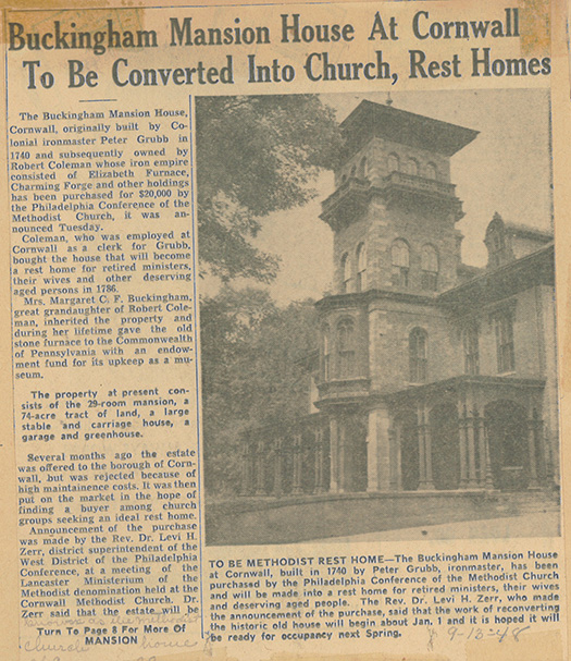 9-13-1948 Newspaper Clipping - Sale of Buckingham Mansion